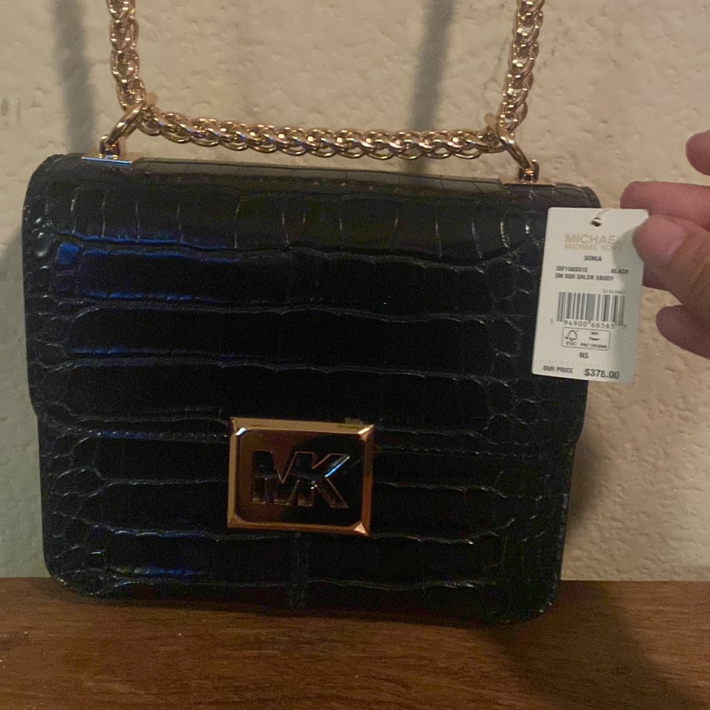 Sold MICHAEL KORS SONIA SMALL SHOULDER CROSSBODY BAG BLACK LEATHER GOLD NEW - Picture 9 of 16